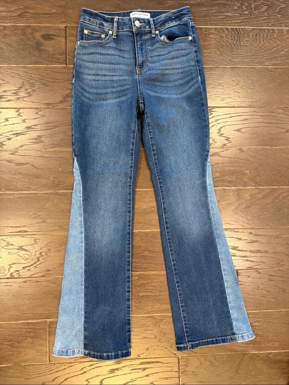 Marc New York Two-Tone Flare Denim Jeans High Rise Patchwork Size 2 Boho Retro